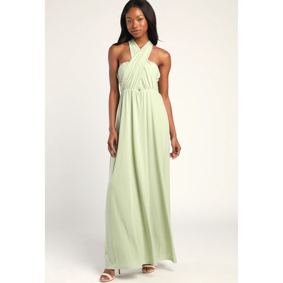 Lulus Sage Green Convertible Strapless Maxi Dress Formal Wedding Guest Gown Sz S - Picture 6 of 14